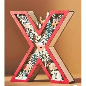 Anthropologie Wonderland Scene Monogram Light-Up Holiday Decoration Letter X